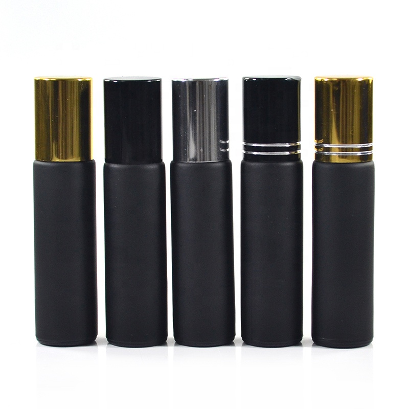1/3 OZ 10 ML 6ml Refill Empty BLACK Perfume Glass Roll On Bottle with Roller Ball
