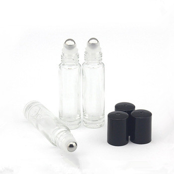 1/3 Oz (10ml) Cylinder Glass Bottle with Stainless Steel Perfume Roll on Personal Care Offset Printing Roller Black Cape