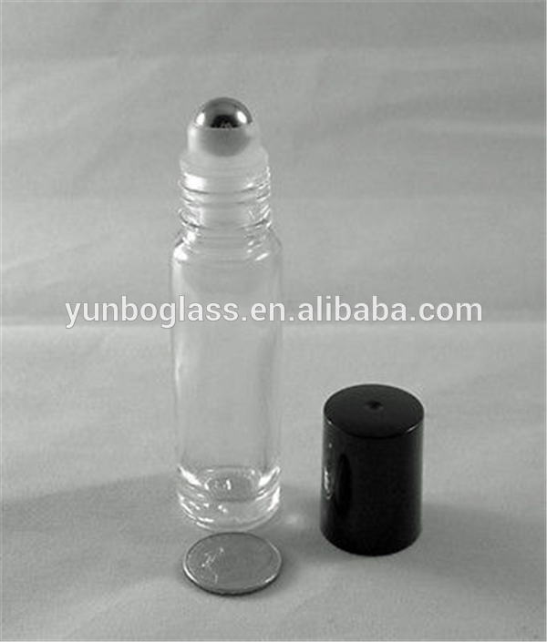 1/3 Oz (10ml) Cylinder Glass Bottle with Stainless Steel Perfume Roll on Personal Care Offset Printing Roller Black Cape