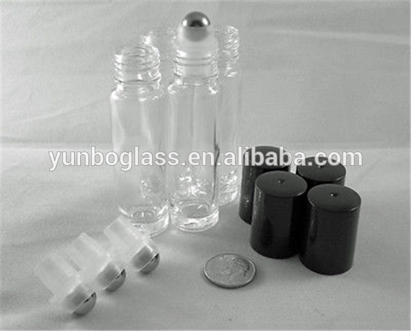 1/3 Oz (10ml) Cylinder Glass Bottle with Stainless Steel Perfume Roll on Personal Care Offset Printing Roller Black Cape