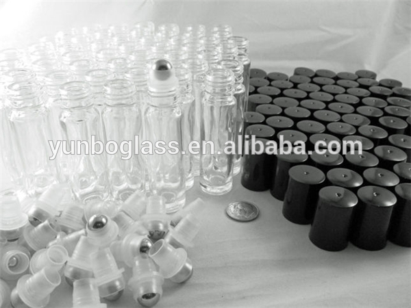 1/3 Oz (10ml) Cylinder Glass Bottle with Stainless Steel Perfume Roll on Personal Care Offset Printing Roller Black Cape
