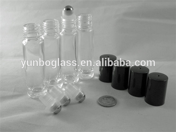 1/3 Oz (10ml) Cylinder Glass Bottle with Stainless Steel Perfume Roll on Personal Care Offset Printing Roller Black Cape