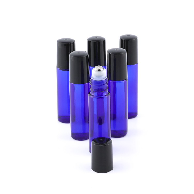 1/3 oz 6  8 10 ml cobalt blue glass roller ball bottles for cosmetic e liquid perfume essential oil with black screw cap
