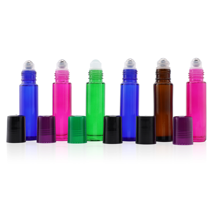 1/3 oz 6 8 10 ml cobalt blue glass roller ball bottles for cosmetic e liquid perfume essential oil with black screw cap