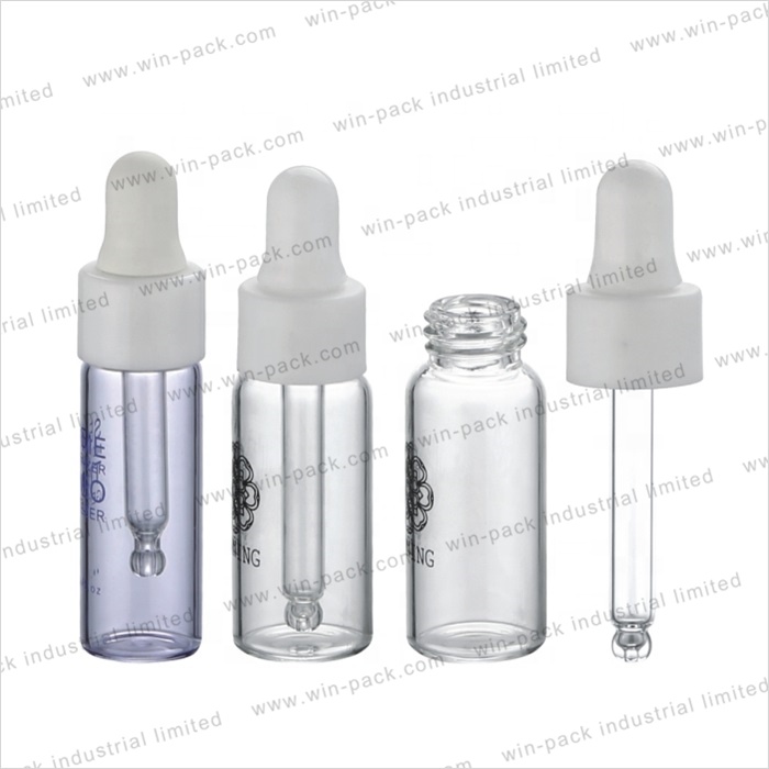 1.5ml 2ml 3ml 5ml 6ml cosmetic clear vials glass small eye dropper bottle serum bottles