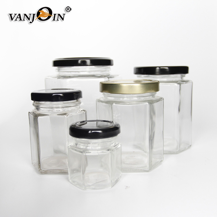 1.5oz 45ml Hex Glass Jar For Honey Packaging With Golden Lid For Sale