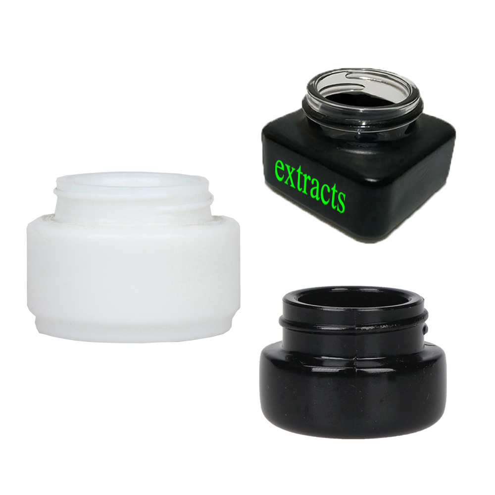 1.76oz 50ml 50g OEM white glass medical skincare cream jars custom 9ml squared round CBD concentrate jars without CRC cap