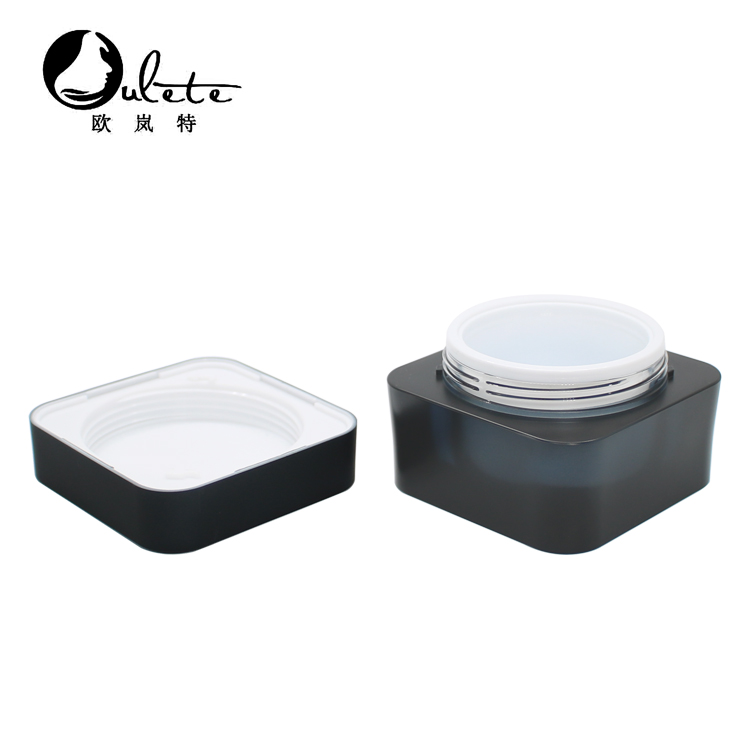 1.7oz matte black square acrylic cosmetic container empty cream jar 50ml