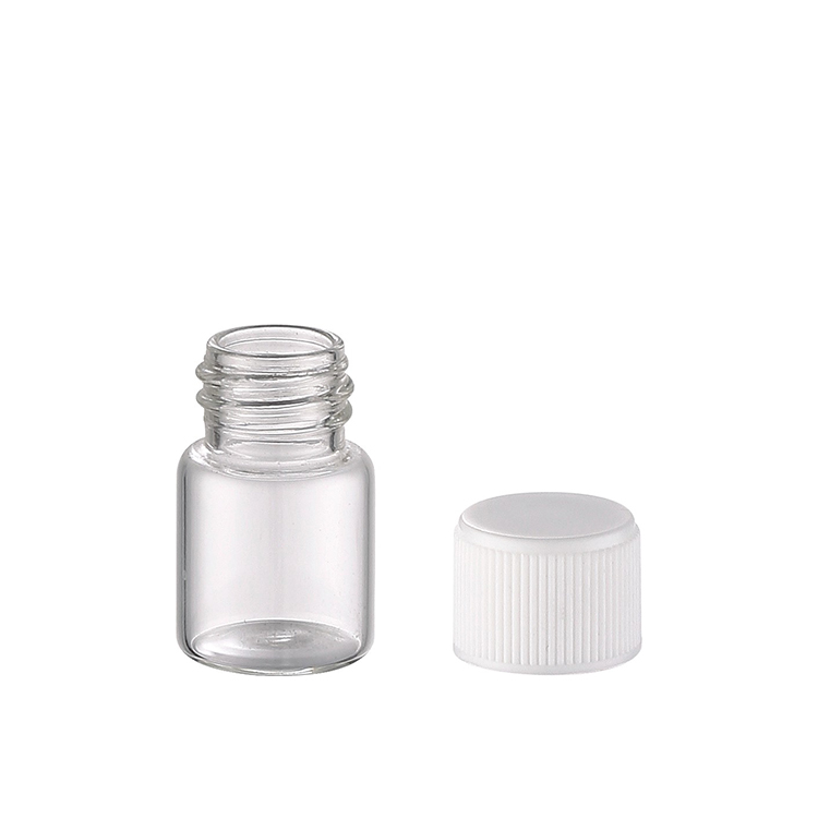 1/8 1/4 dram Clear Small Glass Vials 2ml 4ml Glass Tube Orifice Reducers White Caps