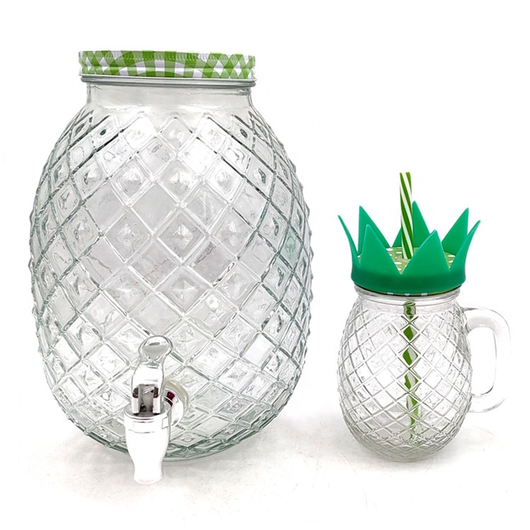 1 Gallon Pineapple Shaped Glass Mason Jar Beverage Dispenser with Spigot