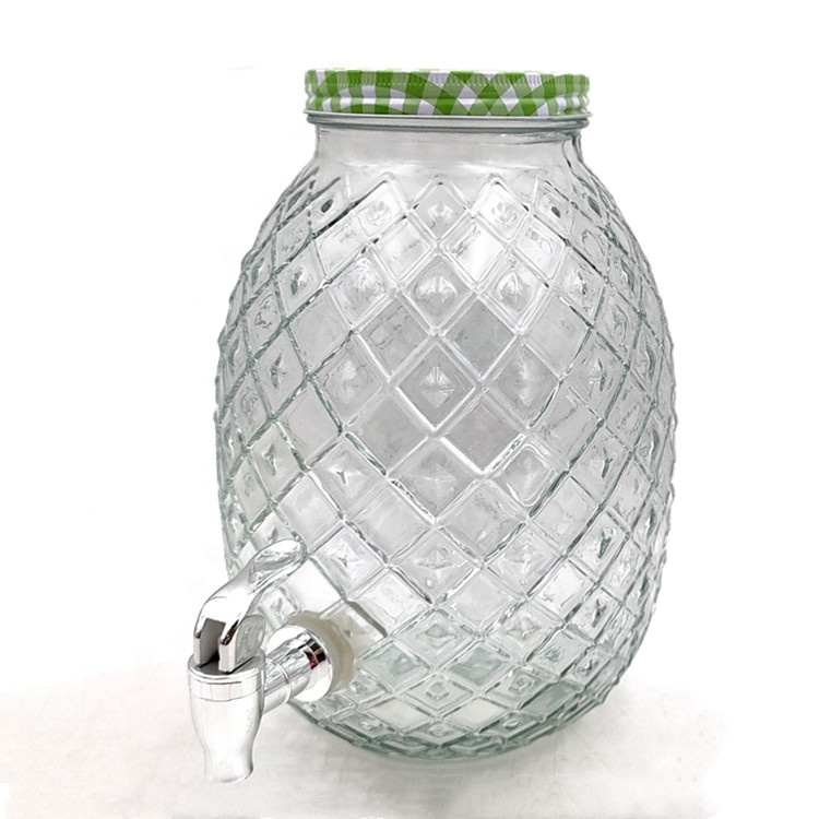 1 Gallon Pineapple Shaped Glass Mason Jar Beverage Dispenser with Spigot