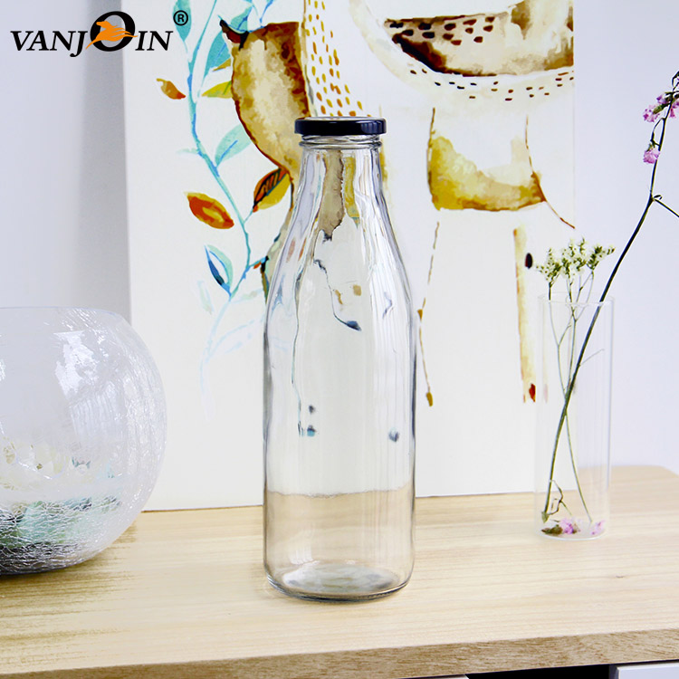 1 Liter Clear Fresh Juice Beverage Organic Milk Glass Bottles With Twist-Off Lid For Home Container
