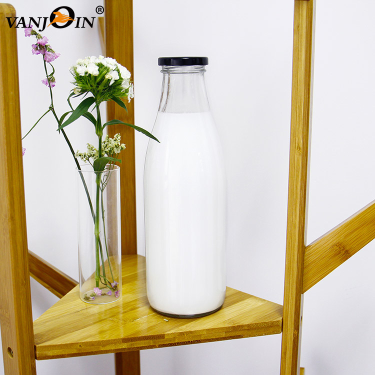 1 Liter Clear Fresh Juice Beverage Organic Milk Glass Bottles With Twist-Off Lid For Home Container