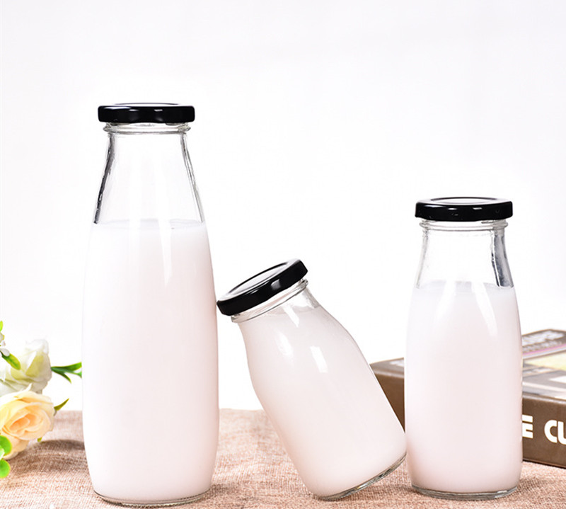 1_Liter_Glass_Bottle_For_Milk Glass Milk Bottle With Metal Cap Wide Neck Glass Bottles For Juice