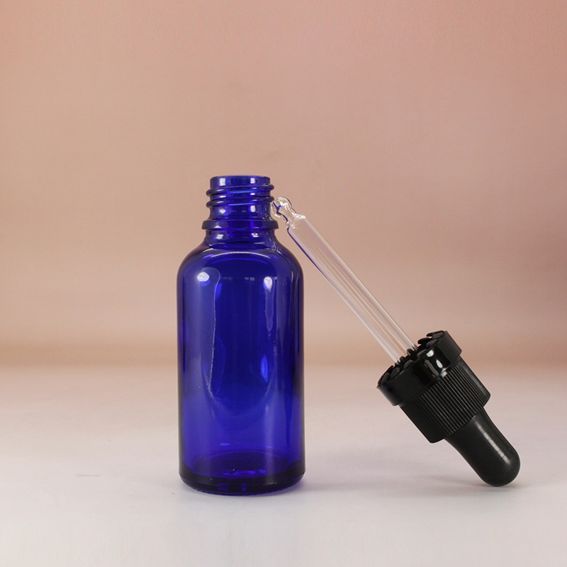 1 Oz 30 Ml Clear green blue Boston Round Glass e liquid Bottle with Child Resistant Glass Dropper