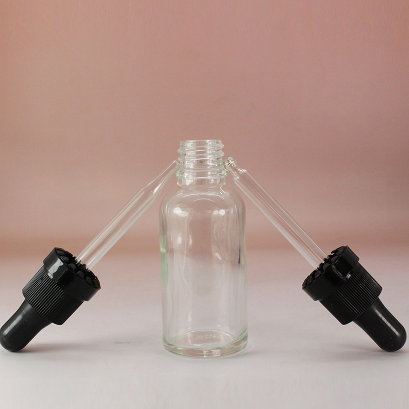 1 Oz 30 Ml Clear green blue Boston Round Glass e liquid Bottle with Child Resistant Glass Dropper