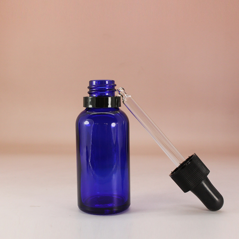 1 Oz 30 Ml Clear green blue Boston Round Glass e liquid Bottle with Child Resistant Glass Dropper