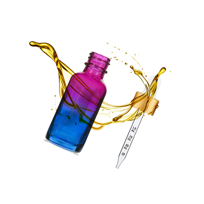 1 Oz Multi Fade Glass Bottle w/ White-Matt Gold Calibrated Glass Dropper