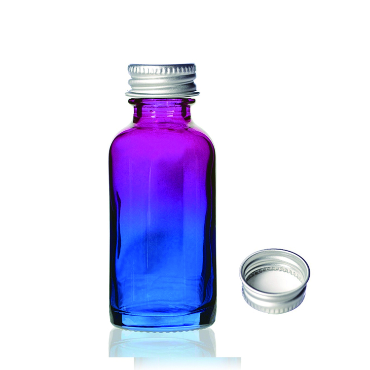 1 Oz Specialty Multi Fade Cosmic Cranberry and Teal blue Boston Round w/ Black Fine Mist Sprayer