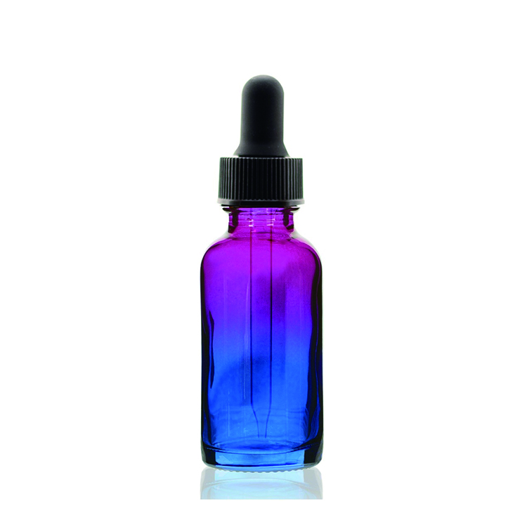 1 Oz Specialty Multi Fade Cosmic Cranberry and Teal blue Boston Round w/ Black Fine Mist Sprayer