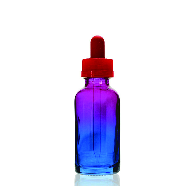1 Oz Specialty Multi Fade Cosmic Cranberry and Teal blue Boston Round w/ Black Fine Mist Sprayer