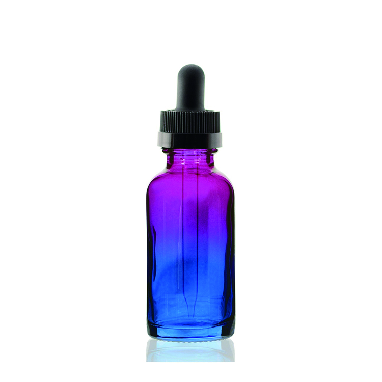 1 Oz Specialty Multi Fade Cosmic Cranberry and Teal blue Boston Round w/ Black Fine Mist Sprayer
