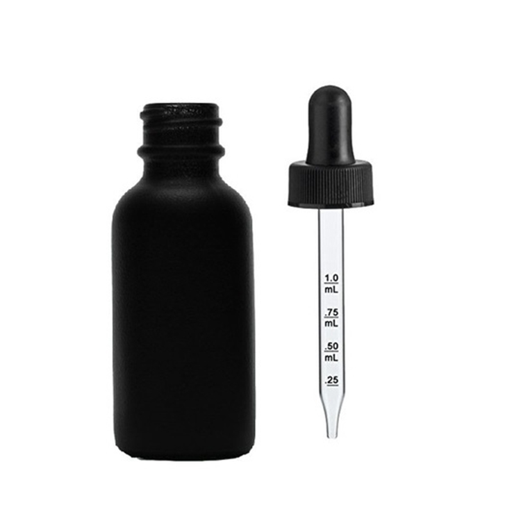 1 Oz Specialty Volcanic Black Boston Round w/ White Glass Calibrated Dropper (Non-Transparent)
