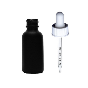1 Oz Specialty Volcanic Black Boston Round w/ White Glass Calibrated Dropper (Non-Transparent)