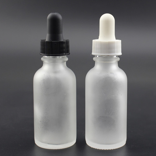 1 Oz clear frosted glass bottle w/black calibrated glass dropper with measurement marking