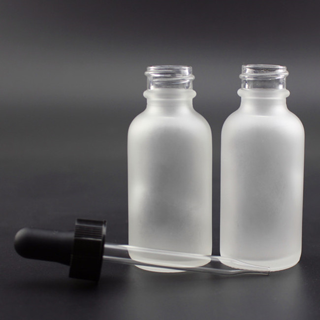 1 Oz clear frosted glass bottle w/black calibrated glass dropper with measurement marking