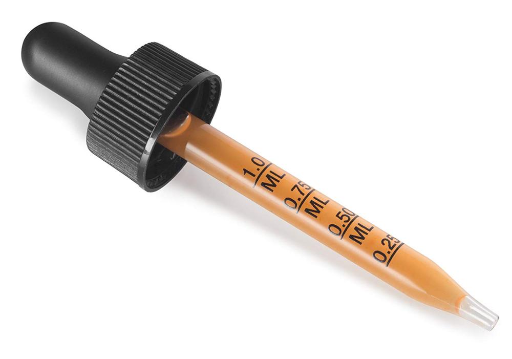 1 Oz clear frosted glass bottle w/black calibrated glass dropper with measurement marking