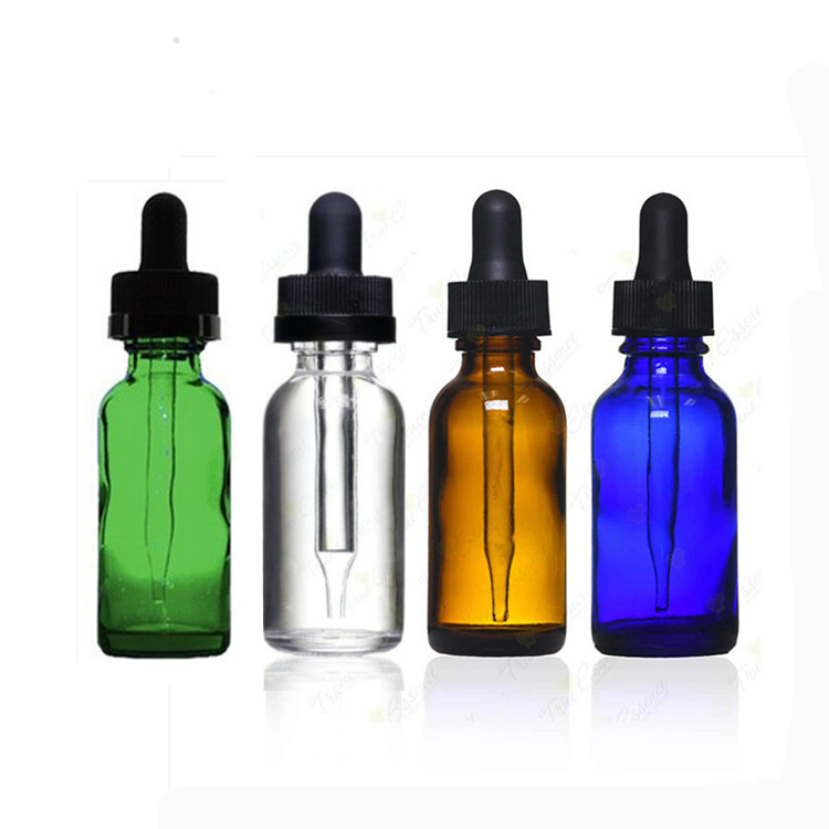 1 Oz clear frosted glass bottle w/black calibrated glass dropper with measurement marking