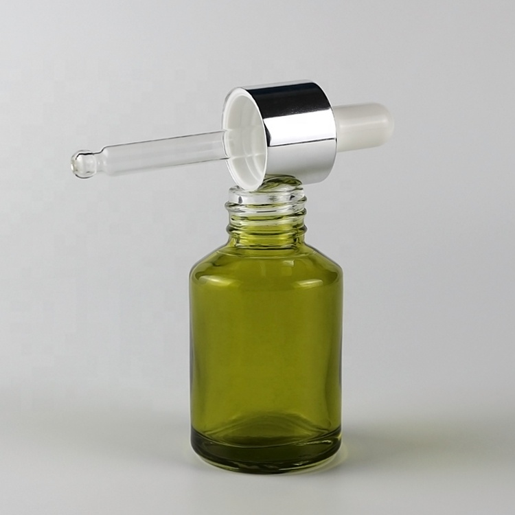 1 fl.oz Transparent green glass dropper 30ml essence oil bottle with white pump glass dropper bottles