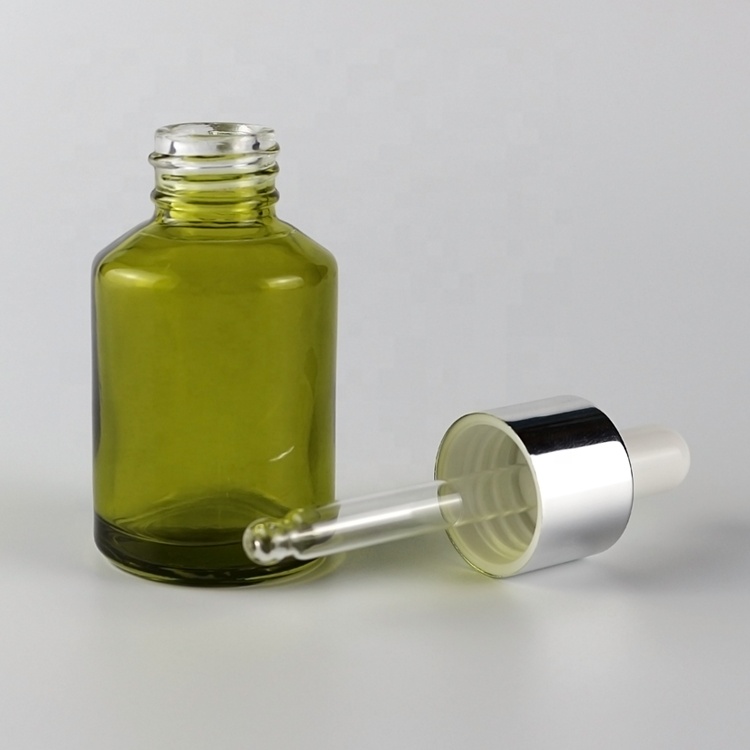 1 fl.oz Transparent green glass dropper 30ml essence oil bottle with white pump glass dropper bottles