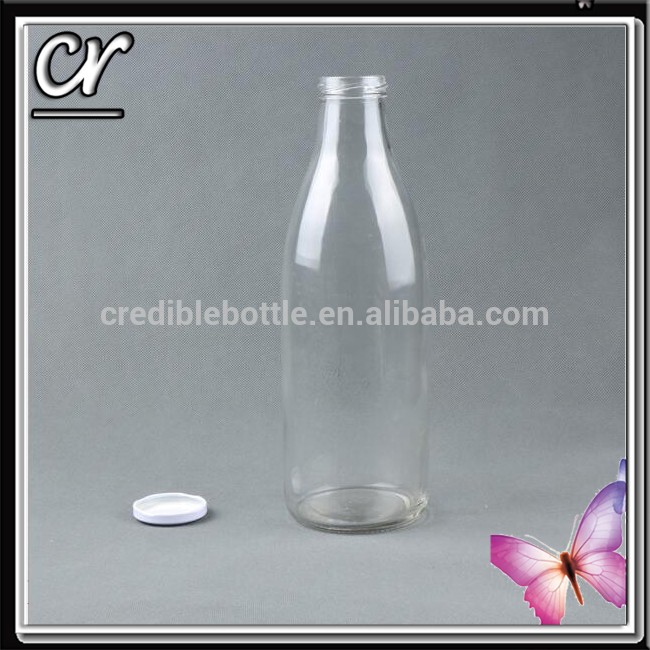 1 liter 1000ml glass milk bottle with metal cap