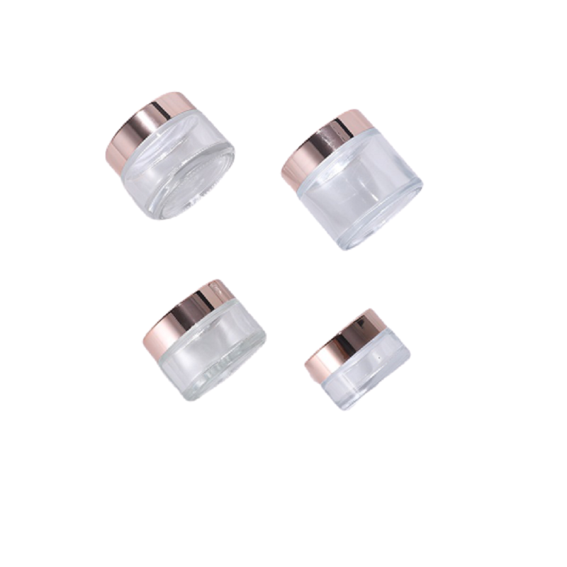1 oz 2 oz 10ml 20ml 30 ml 50ml 100ml empty cosmetic cream clear frost glass jar with rose gold metal lid