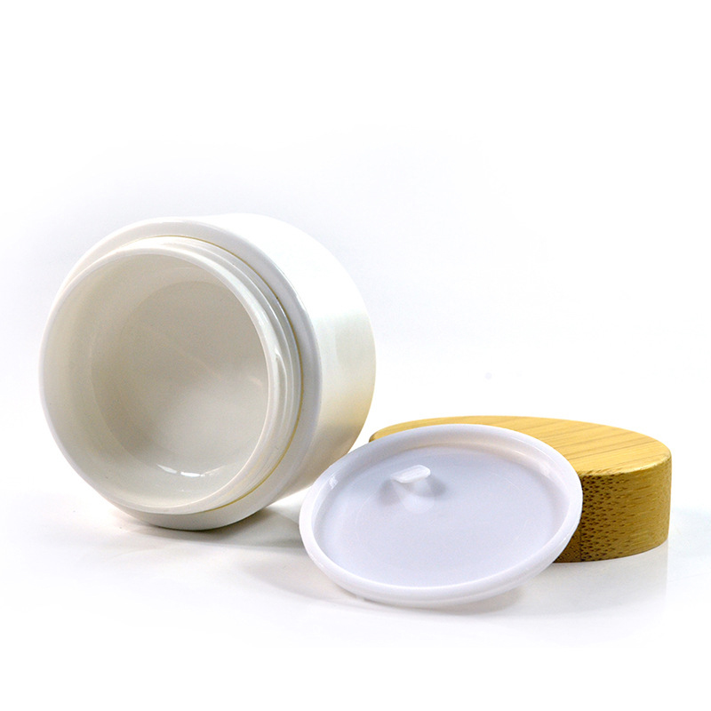1 oz 2 oz 3 oz 7 oz 8 oz double wall white plastic PET PP jar with bamboo lid customs logo paper packaging