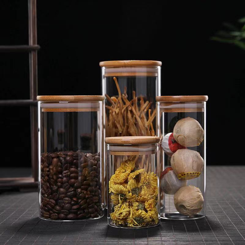 1 oz 2 oz 4 oz 8 oz 10 oz transparent food storage use glass containers bamboo lids