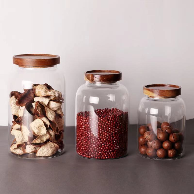 1 oz 2 oz 4 oz 8 oz 10 oz transparent food storage use glass containers bamboo lids