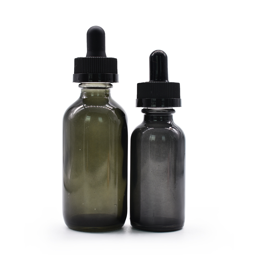1 oz 2 oz 4 oz black boston round glass dropper bottle with Childproof cap for beard oil cbd oil