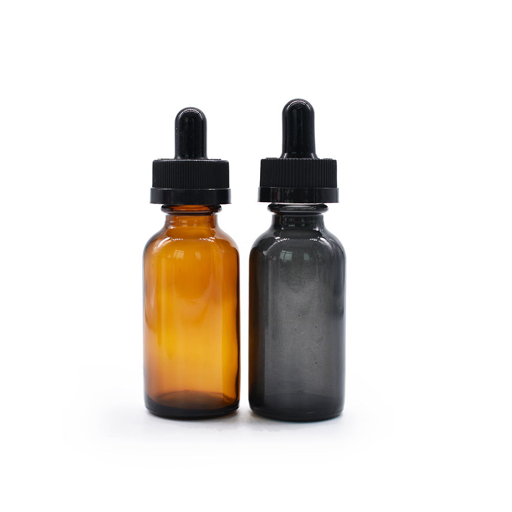 1 oz 2 oz 4 oz black boston round glass dropper bottle with Childproof cap for beard oil cbd oil
