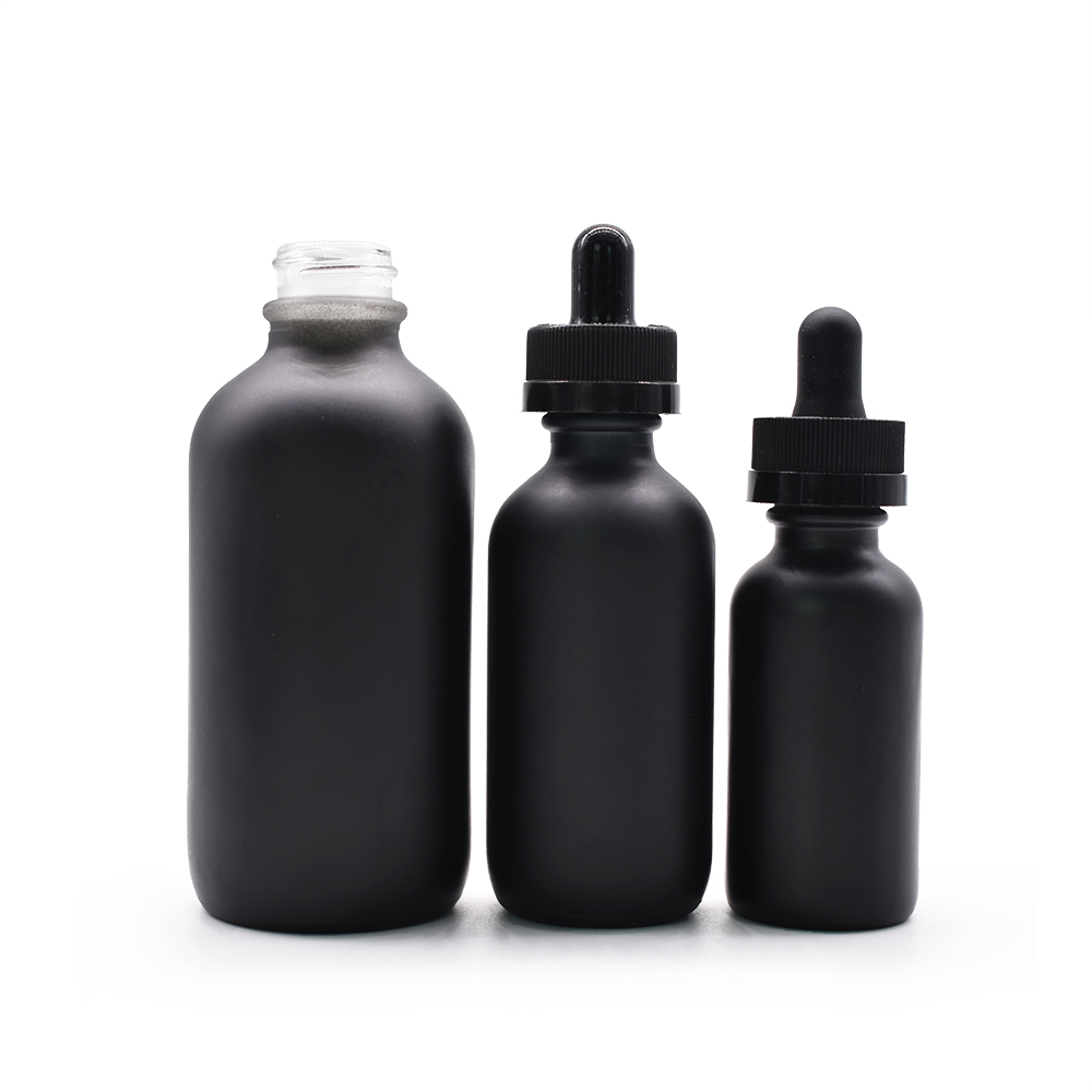 1 oz 2 oz 4 oz black boston round glass dropper bottle with Childproof cap for beard oil cbd oil