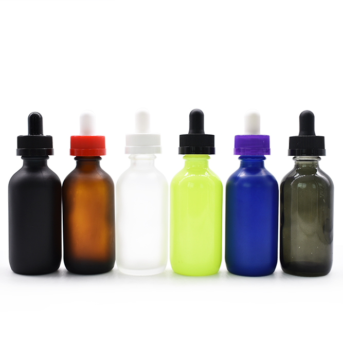 1 oz 2 oz 4 oz black boston round glass dropper bottle with Childproof cap for beard oil cbd oil