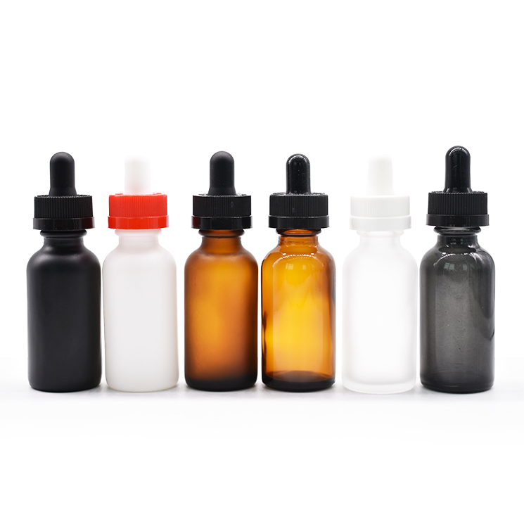 1 oz 2 oz 4 oz black boston round glass dropper bottle with Childproof cap for beard oil cbd oil