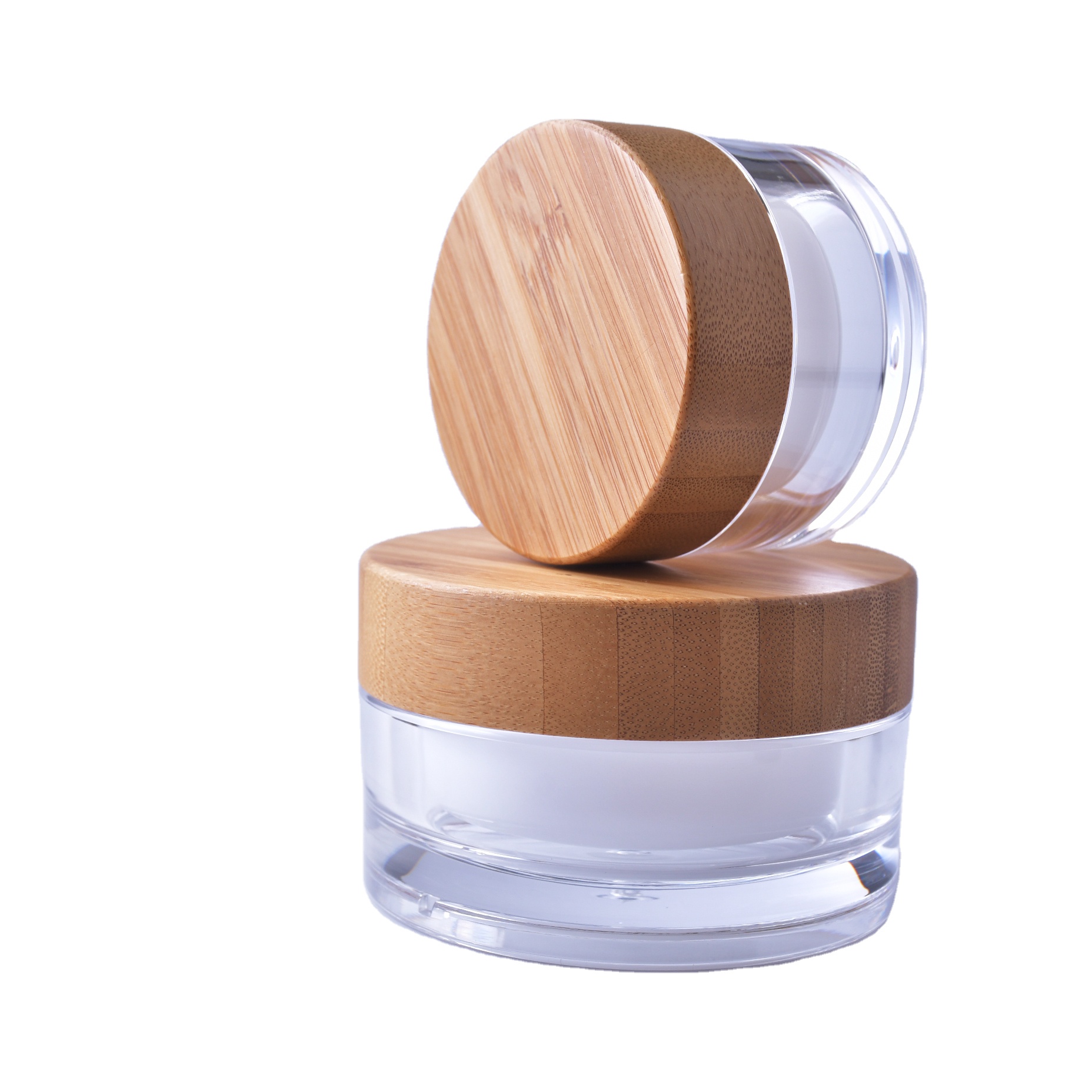 1 oz (30 ml) Clear Acrylic Plastic Double Wall Jar with Bamboo Cap