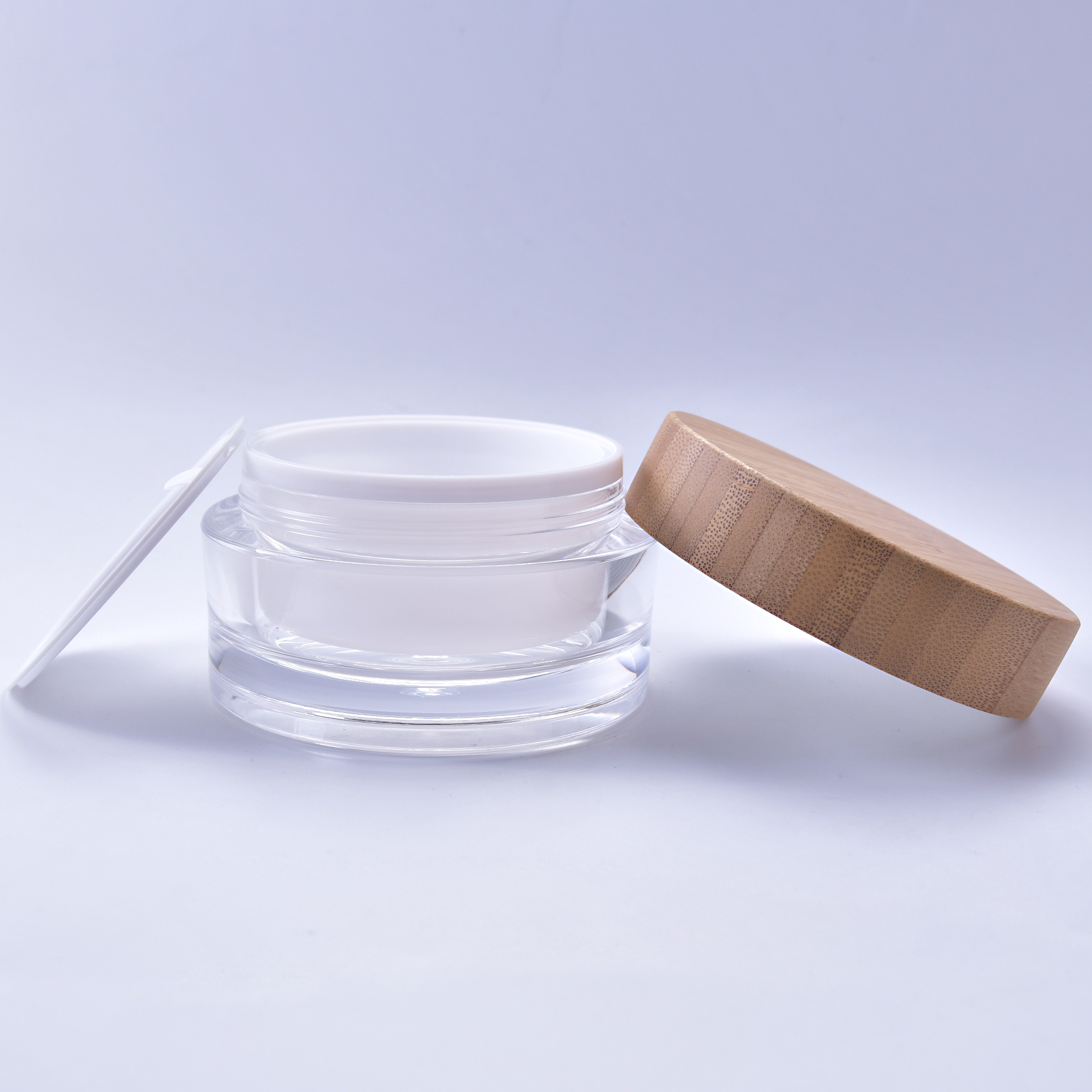 1 oz (30 ml) Clear Acrylic Plastic Double Wall Jar with Bamboo Cap