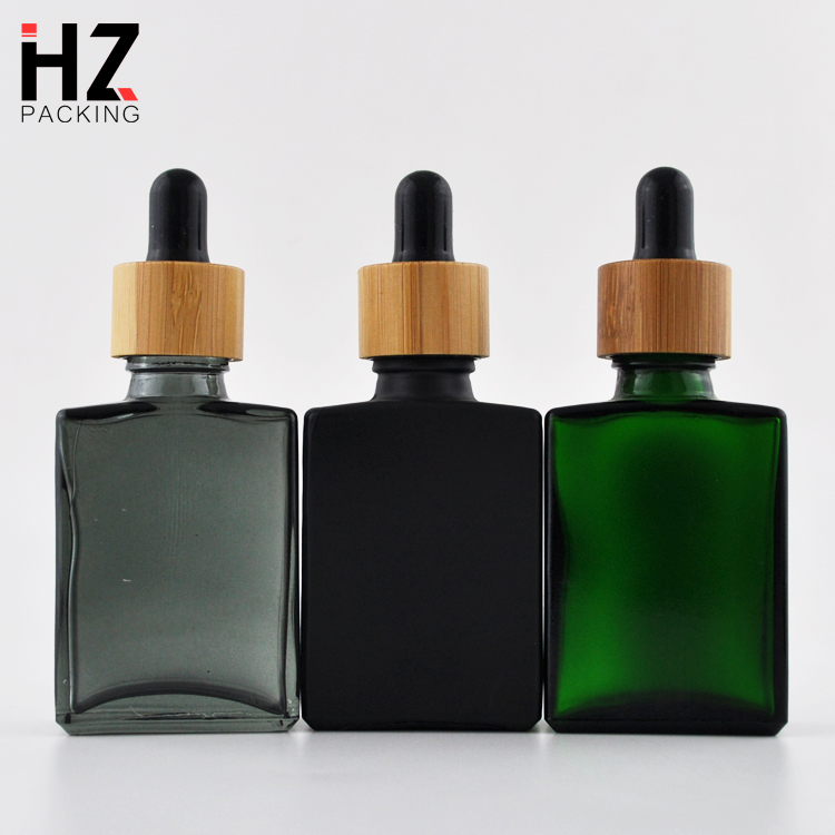 1 oz 30ml 100ml square rectangular olive green measurements dropper glass bottle with bamboo cap