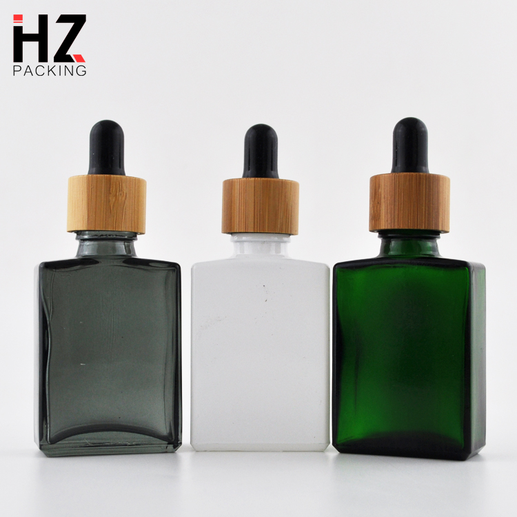 1 oz 30ml 100ml square rectangular olive green measurements dropper glass bottle with bamboo cap