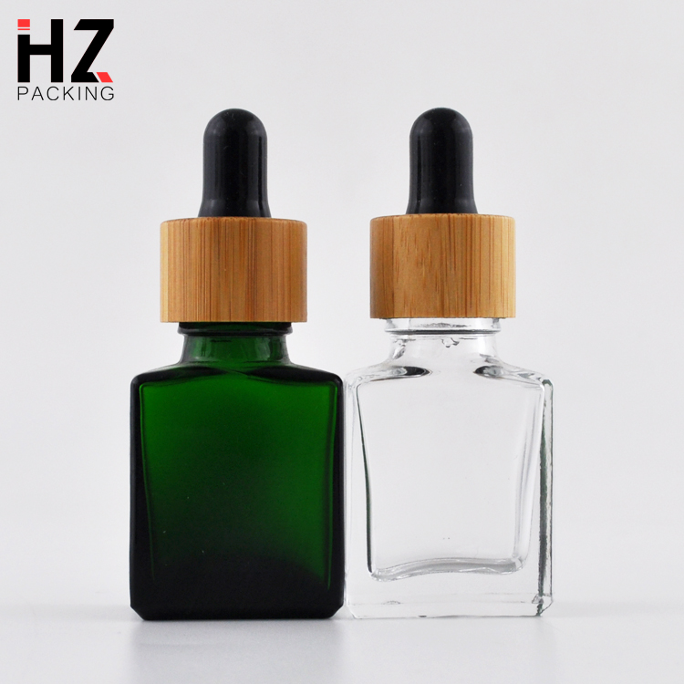 1 oz 30ml 100ml square rectangular olive green measurements dropper glass bottle with bamboo cap