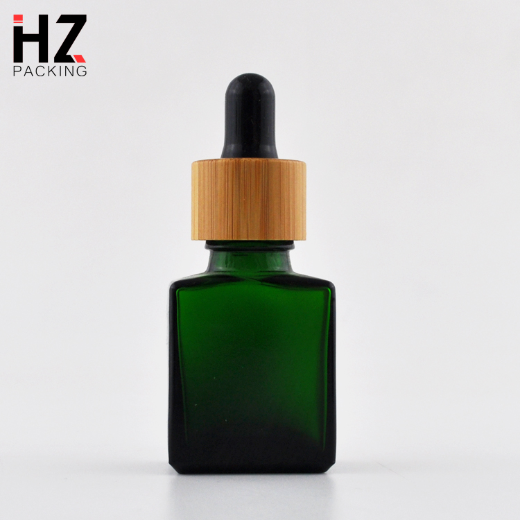 1 oz 30ml 100ml square rectangular olive green measurements dropper glass bottle with bamboo cap